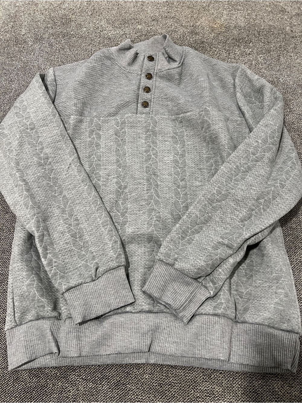 Men's Heather Gray Cable-Panel Quarter Button Sweater